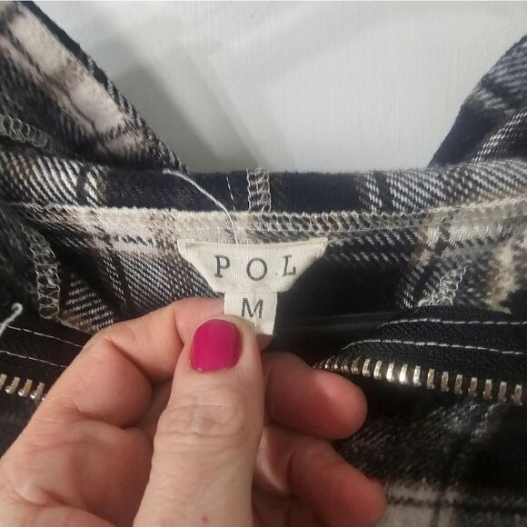 Pol womens flannel zip up jacket with hood and elbow patches. Sz m - Picture 6 of 6